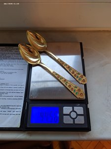 Две серебряные чайные ложки, 875 проба, эмаль