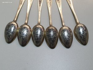 Набор чайных ложек. Северная чернь. Серебро 875 пр. По 40р/г