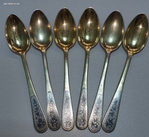 Набор чайных ложек. Северная чернь. Серебро 875 пр. По 40р/г