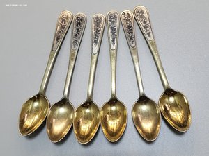 Набор чайных ложек. Северная чернь. Серебро 875 пр. По 40р/г