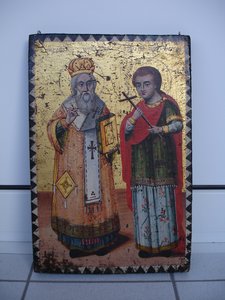 Греческая икона. Святые "Модест Иерусалимский и Мамант К."