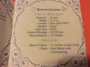 25 долларов. 999 проба. 1/10 унции. Либерия.