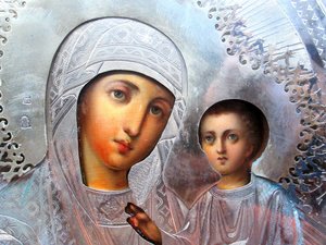 Икона "Тихвинской Божией Матери" Оклад серебро 84 пр В.С. 18