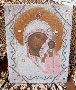 Икона "Казанская Богородица" Шитье бисер камни