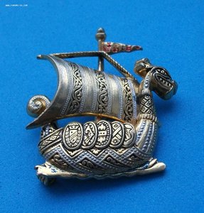 Брошь - Ладья, Галера 60-е годы, латунь, чернение - РЕДКАЯ!!