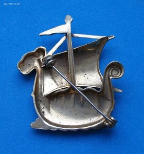Брошь - Ладья, Галера 60-е годы, латунь, чернение - РЕДКАЯ!!