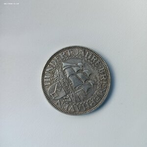 Германия, 5 рейхсмарок 1927 "100 лет Бремерхафену" RR
