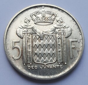 Монако 5 франков 1960 года ( UNC ) Ренье III