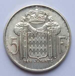 Монако 5 франков 1960 года ( UNC ) Ренье III