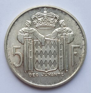 Монако 5 франков 1960 года ( UNC ) Ренье III