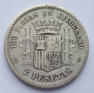 Испания 2 песеты 1870 ( 73 ) года DE - M