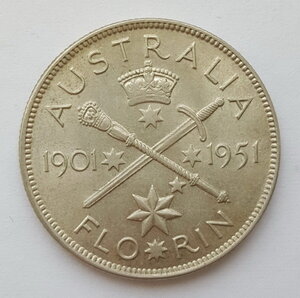 Австралия 1 флорин 1951 года ( UNC ) 50 лет Федерации