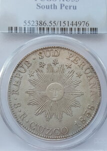 Южное Перу 8 реалов 1838 года ( PCGS AU55 )