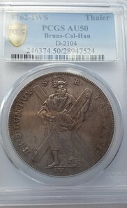 Брауншвейг-Каленберг-Ганновер Талер 1762 года ( PCGS AU50 )