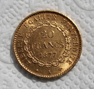 20 франков 1877г, золото.