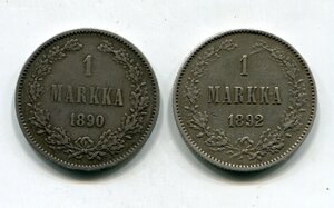 Русская Финляндия 1 марка 1890 и 1892г.