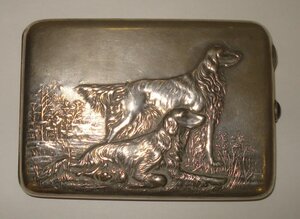 Портсигар Собаки. Серебро 875 пробы. 1930-е годы. СССР