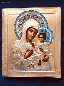 Икона БМ серебро, эмалевый венец, 31/27 см