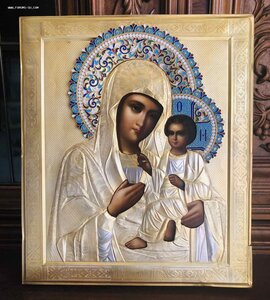 Икона БМ серебро, эмалевый венец, 31/27 см