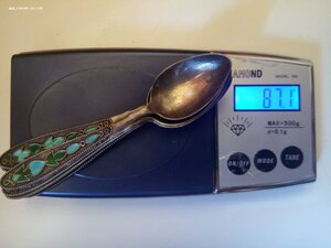 Кофейные ложки серебро 875 пр.,6шт, эмаль