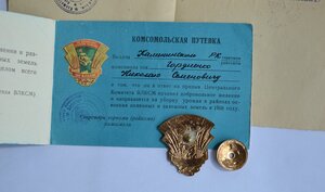 ЗНАК " ЗА ОСВОЕНИЕ ЦЕЛИННЫХ ЗЕМЕЛЬ" С ДОКУМЕНТАМИ