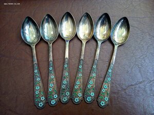 Набор чайных ложек. Серебро 875. СССР.