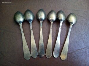 Набор чайных ложек. Серебро 875. СССР.