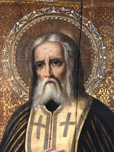 Храмовая икона Серафима Саровского . Золото. Москва.