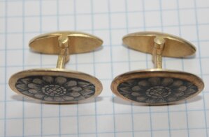 Запонки. СССР. Позолота. Чернь.Овал. Крупные. 875, звезда