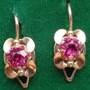 Серёжки 583 пр Красные камни