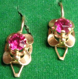 Серёжки 583 пр Красные камни