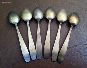 Набор чайных ложек. Серебро 875. СССР.