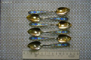 Ложки в коробке серебро 875 эмаль