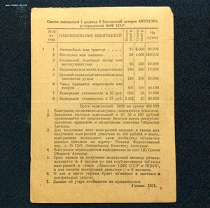Лотерейный билет Автодора на Борьбу с бездорожьем 1934 год