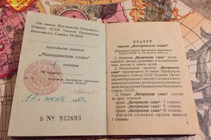 Материнская слава I ст 364176 с доком