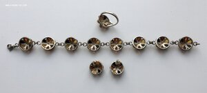 Серебряный янтарный гарнитур. Браслет, серьги и кольцо.