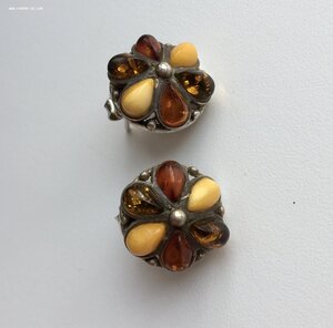 Серебряный янтарный гарнитур. Браслет, серьги и кольцо.