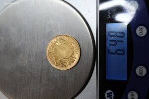 20 франков 1927 г. Швейцария, золото 900 пр.