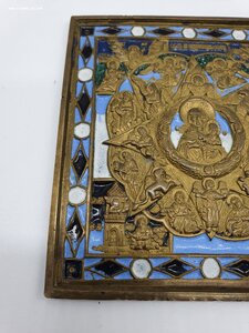 Меднолитая икона Неопалимая Купина Геометрический рисунок .