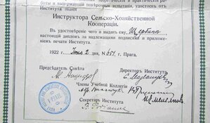 Эмиграция. Диплом Русского института в Праге 1922 год