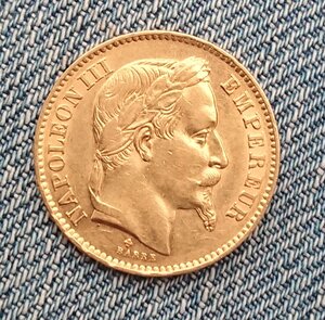 20 франков 1868 Франция - золото 900, вес 6,45 гр