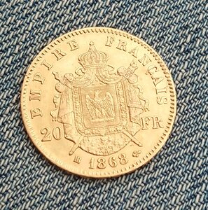 20 франков 1868 Франция - золото 900, вес 6,45 гр