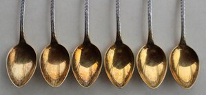Шесть позолоченных серебряных ложек. 875 с звездой 9БЮ