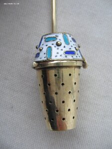 Заварница (ситечко) для чая. Серебро 916. Эмаль.