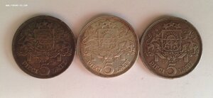 3 монеты 5 лат 1931 года ЛАТВИЯ