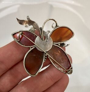 Огромная брошь Бабочка. Сердолик. Ювелирная работа.