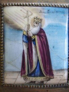 Икона Св. Владимир. Финифть, роспись, латунь.