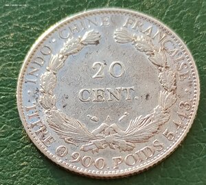 20 CENT. Французский Индокитай 1893 г. UNC Редкая