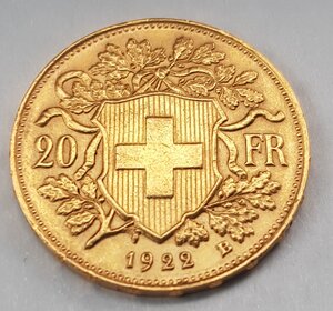 20 Франков 1922 Швейцария 900 проба!