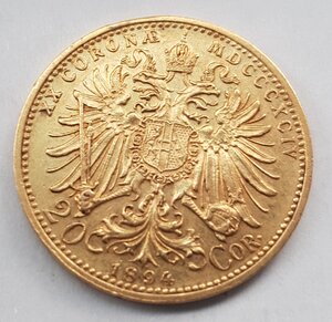 20 Крон Австрия 1894! Золото 900!